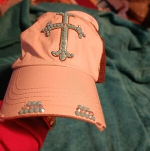 Tan Cap with Blue Cross Design Browm Mesh In Back Adjustale